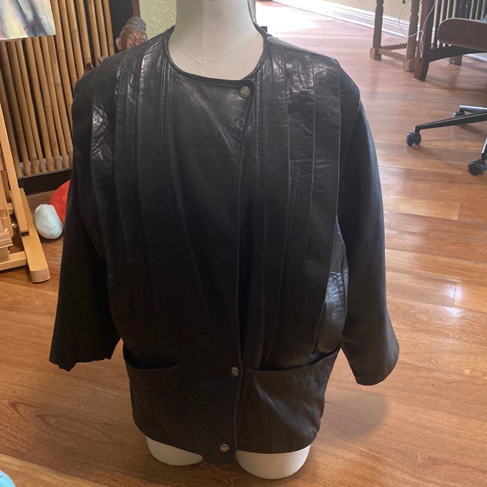 Vintage Olivier Dana Black Pleated Leather Jacket